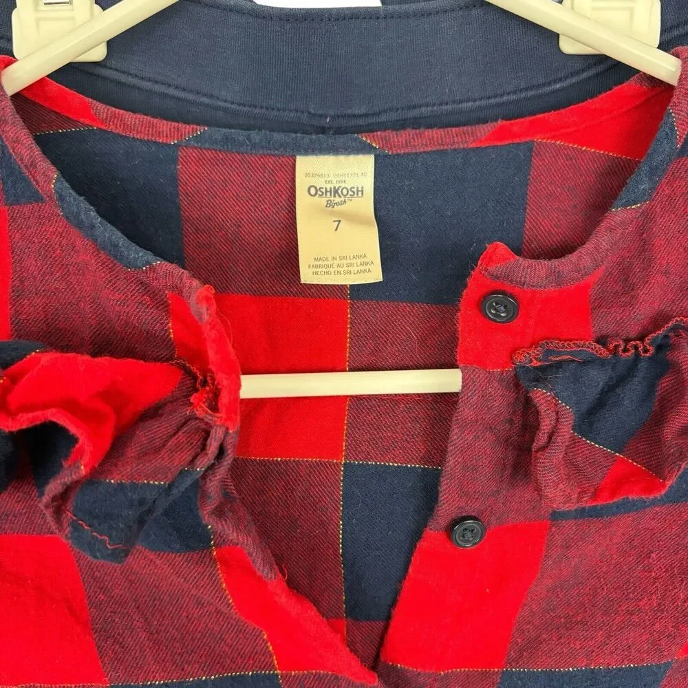 Oshkosh B'gosh Navy Red Plaid Button Down Belted Tunic and Leggings Girls 7